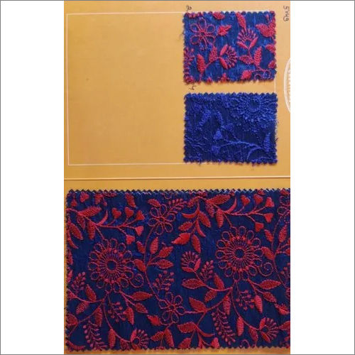 Blue And Red Embroidered Georgette Fabric