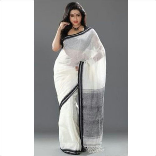 Cotton White Linen Saree