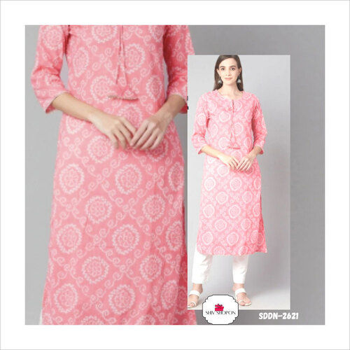 Pink Printed Cotton Jaipuri Kurti