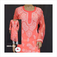 Cool Pass Orange Georgette Chikankari Kurti