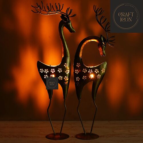 Metal Deer Candle T Light Holder Design: Antique