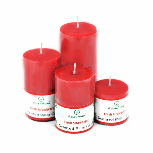 Fresh Strawberry Scented Pillar Candle Gift Set (Pack of 4)