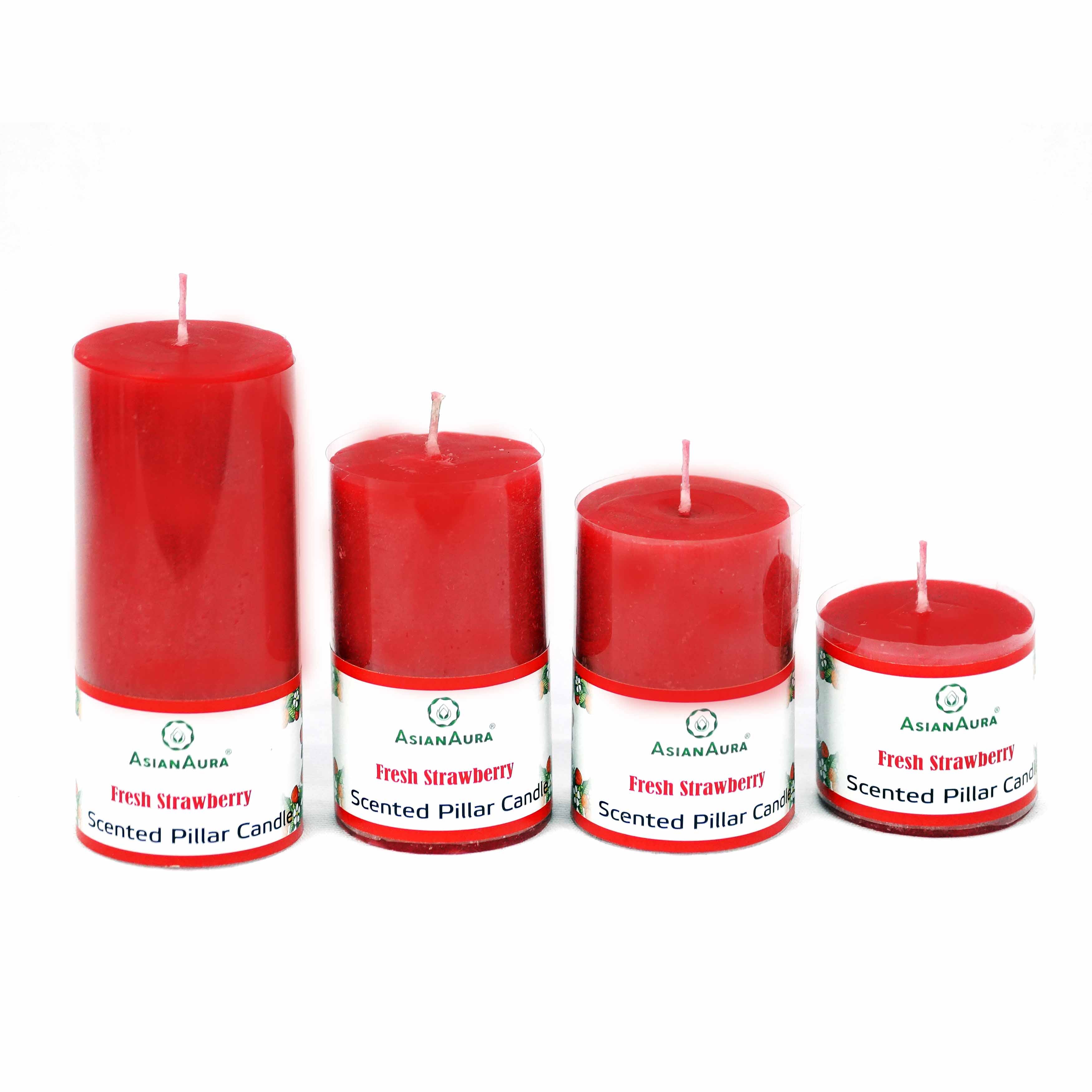 Fresh Strawberry Scented Pillar Candle Gift Set (Pack of 4)