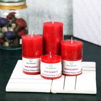Asian Aura Fresh Strawberry Scented Pillar Candle Gift Set (Pack of 4)