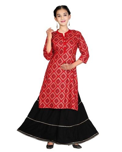 Girls printed Kurti Lehnga set