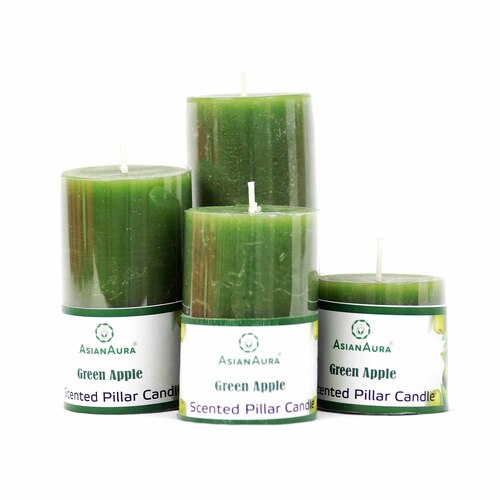 Asian Aura Green Apple Scented Pillar Candle Gift Set (Pack of 4)