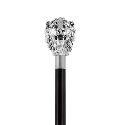 Sterling Silver Lion Head Walking Stick With Black Beechwood Shaft And Collar