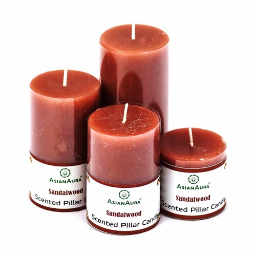 Asian Aura Sandalwood Scented Pillar Candle Gift Set (Pack of 4)