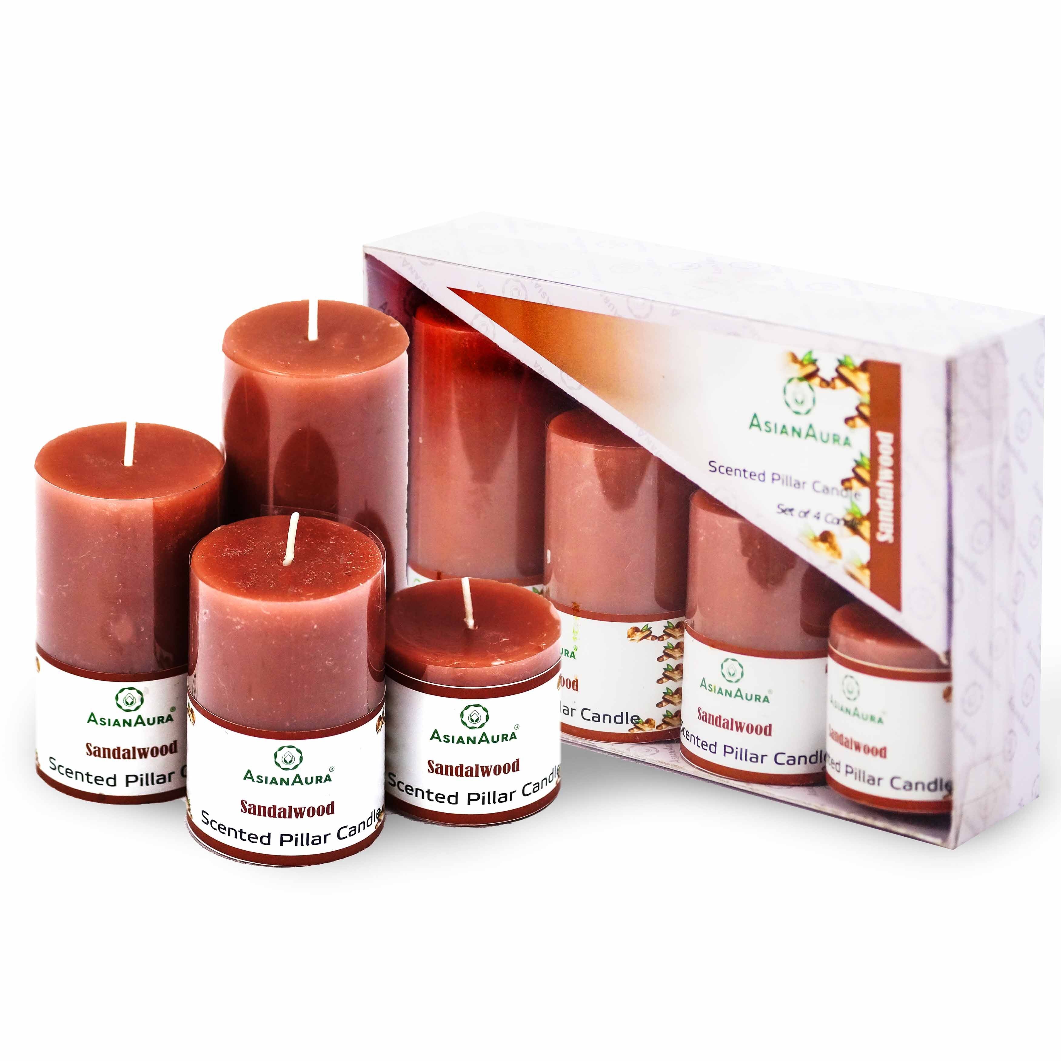 Asian Aura Sandalwood Scented Pillar Candle Gift Set (Pack of 4)