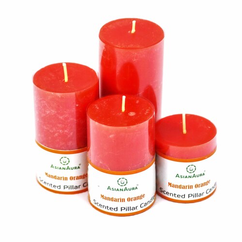 Asian Aura Mandarin Orange Scented Pillar Candle Gift Set (Pack of 4