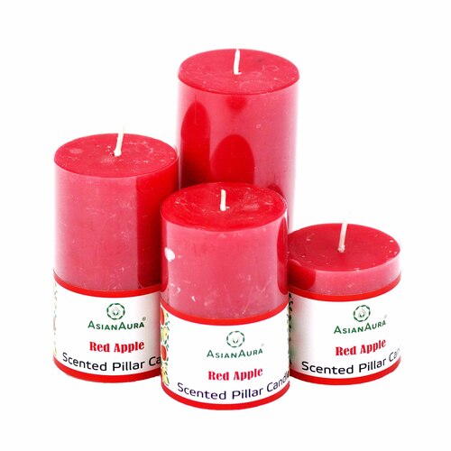 Asian Aura Red Apple Scented Pillar Candle Gift Set (Pack of 4)