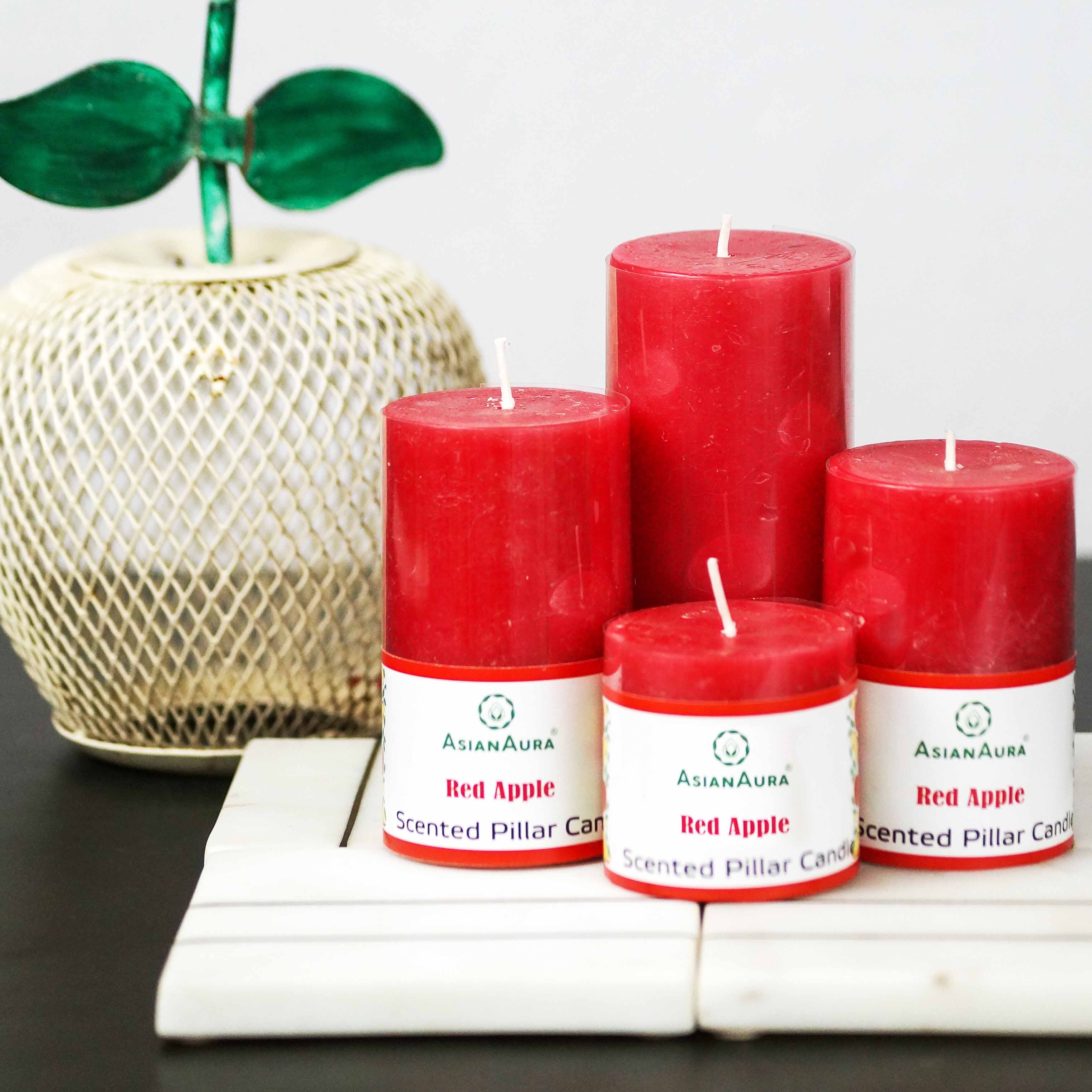 Asian Aura Red Apple Scented Pillar Candle Gift Set (Pack of 4)