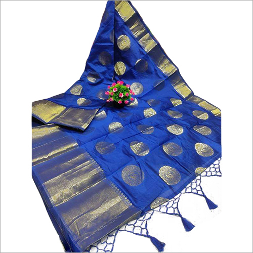 Zari Handloom Blue Saree - Silk Fabric, Matching Blouse Included | Gold Zari Thread Motifs, Versatile for All Seasons