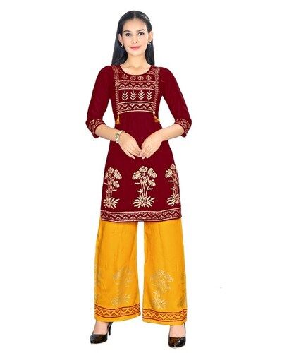 Girls nayara kurti with printed plazzo