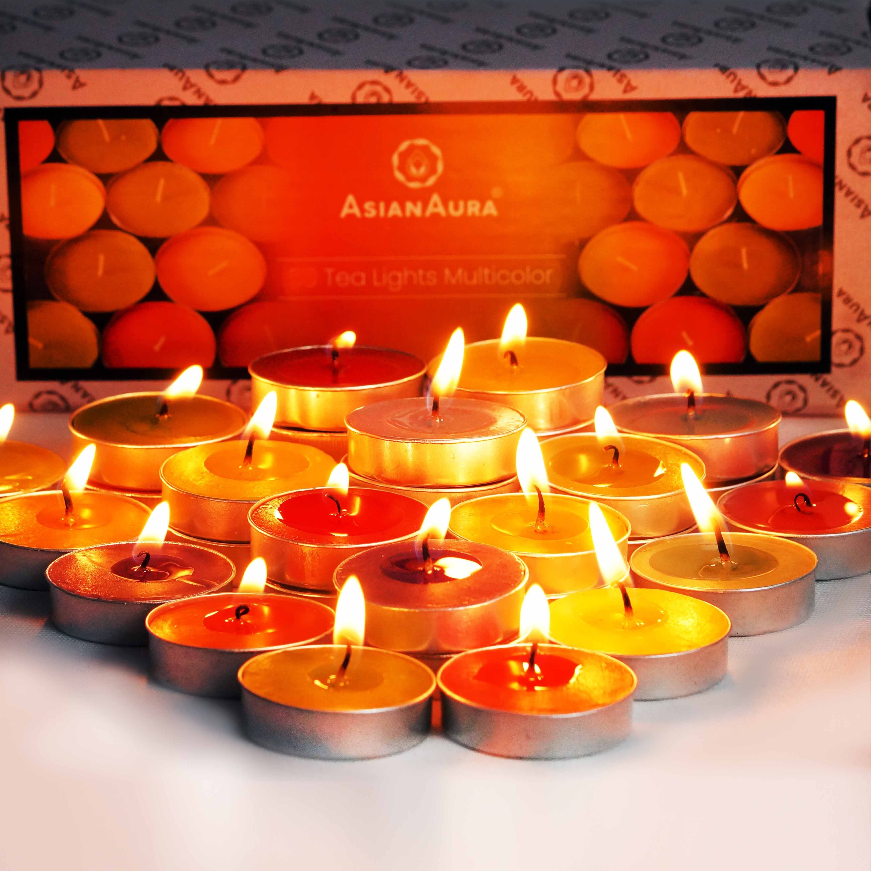 Asian Aura Smokeless T-Light Candles 4 Hrs Burning Time Candle Candle Multicolor Pack of 20