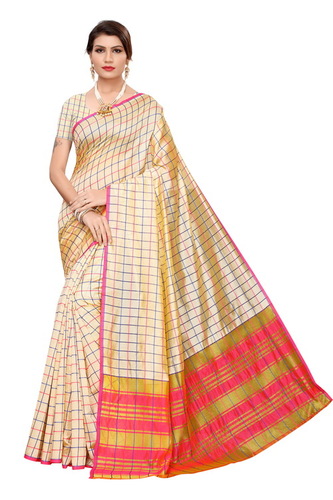STYLISH BEIGE COLOUR IN COTTON SILK FABRIC WITH EMBLISHMENT OF DESIGNER WEAVING By SAI TRENDZ