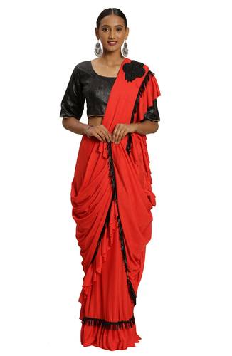 STYLISH BEJO COLOUR IN BEJO FABRIC WITH WORK OF Fancy Designer Rafal Frill And Heavy Jewelery Border Work With Daimond Work Blouse