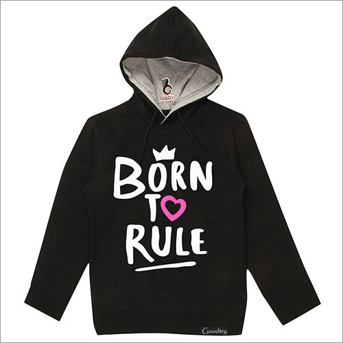 Woolen Kids Black Printed Hoodies