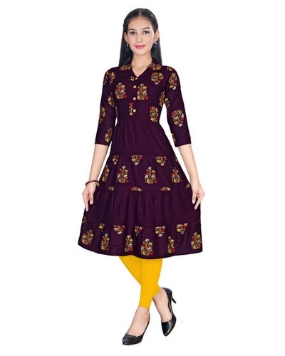 GIRLS RAYON FLIRED PRINTED KURTI