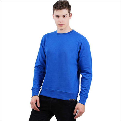 Washable Royal Blue Mens Round Neck Sweatshirt