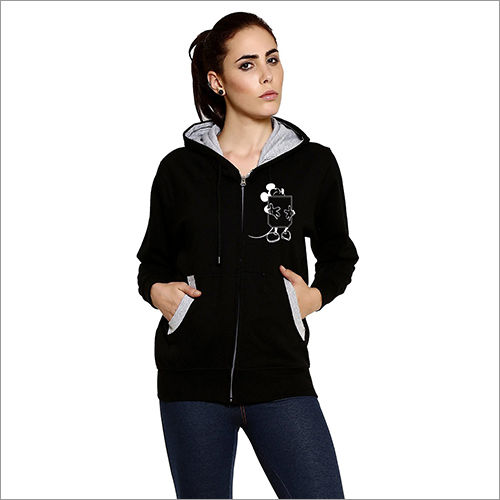 Printed Women Black Hoodie