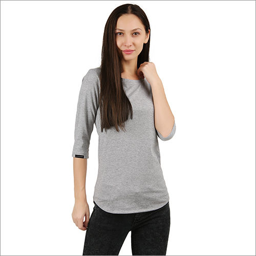 Women Round Neck 3-4th Sleeve Plain T-Shirt