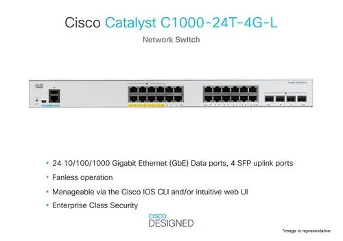 Cisco Catalyst C1000-24P-4X-L Network Switch - Dimension (L*W*H): 17.48 X 11.76 X 1.73 Inch (In)