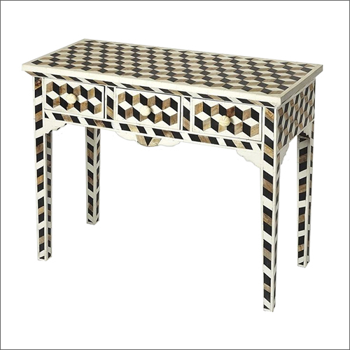 Floral Bone Inlay 3 Drawer Console Table