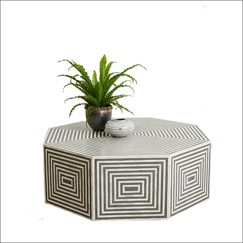 Bone Inlay Hexagonal Stripe Design Coffee Table