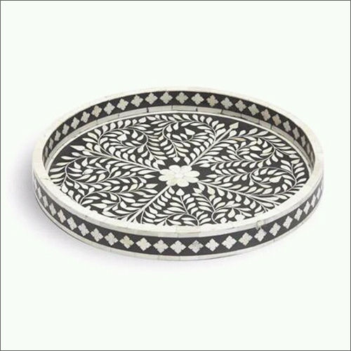 Handcrafted Bone Inlay Round Tray