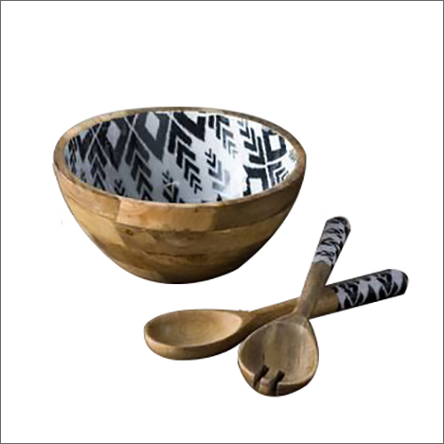Wooden Bowl With Serving Set