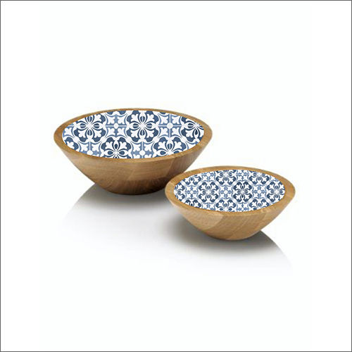 Round Wooden Bowl Set With Digital Print
