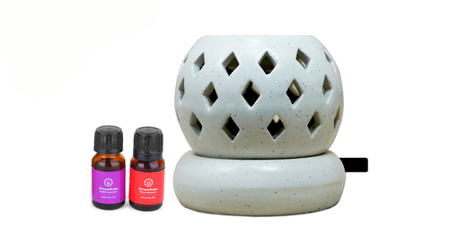 Asian Aura Ceramic Aromatic Oil Diffuser White with 2 oil bottles