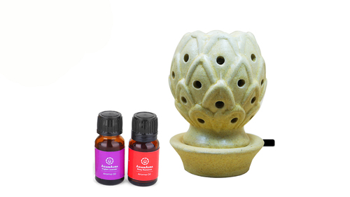 Asian Aura Ceramic Aromatic Oil Diffuser with 2 oil bottles (AAEB 002-B)