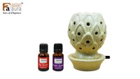 Asian Aura Ceramic Aromatic Oil Diffuser with 2 oil bottles (AAEB 002-B)