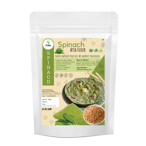 Prifo Spinach Atta flour Palak chakki atta For making Healthy Chappathi Paratha Roti Pan cakes Iron Rich Gluten Free Free from Chemicals 500gm pack