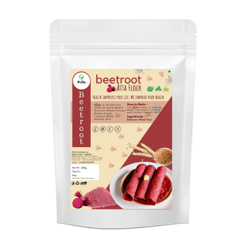 Prifo Beetroot Atta flour Chakki atta For making Healthy Chappathi Paratha Roti Pan cakes Iron Rich Gluten Free Free from Chemicals 500gm pack
