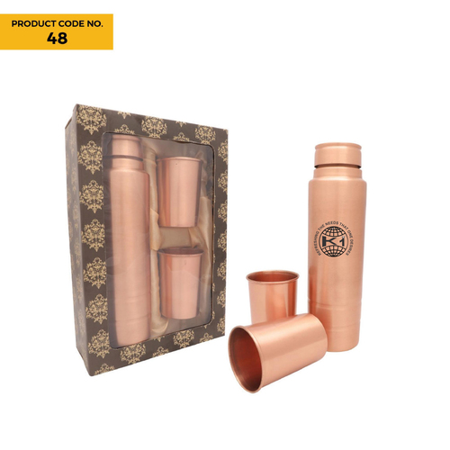 Copper Plain Bottle With 2 Glasses