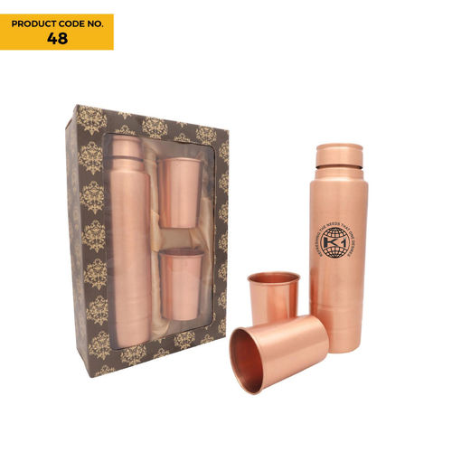 Copper Plain Bottle With 2 Glasses In Gift Box (Cp-01)