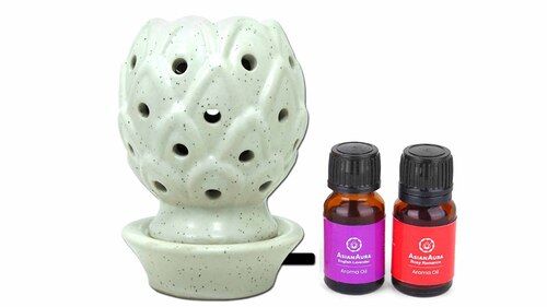 Asian Aura Ceramic Aromatic Oil Diffuser with 2 oil bottles AAEB 002-B