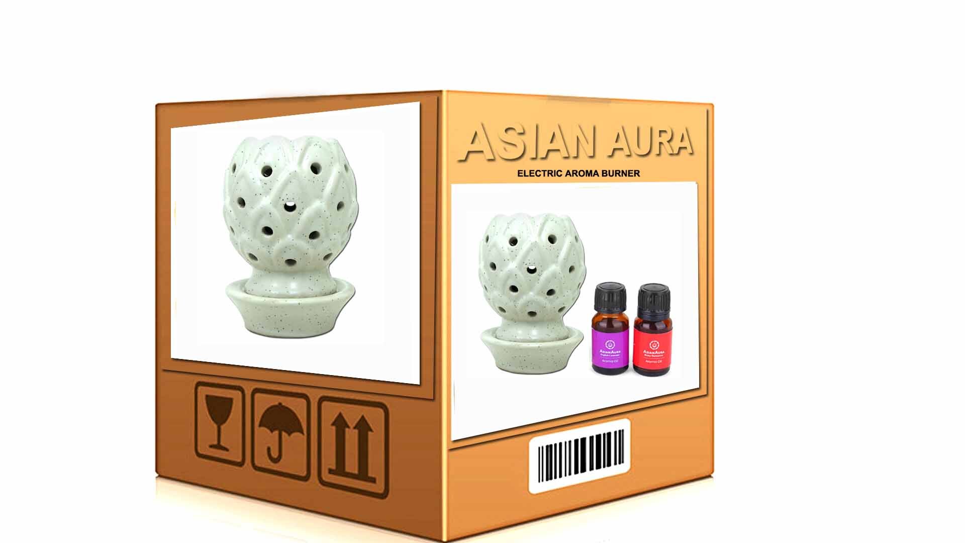 Asian Aura Ceramic Aromatic Oil Diffuser with 2 oil bottles AAEB 002-B