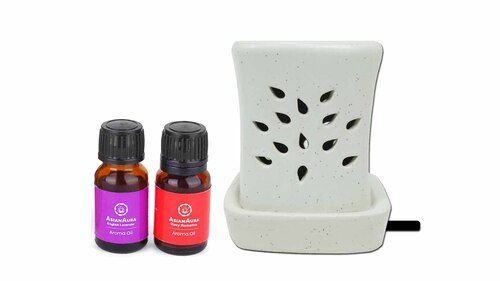 Asian Aura Ceramic Aromatic Oil Diffuser with 2 oil bottles AAEB 003-B