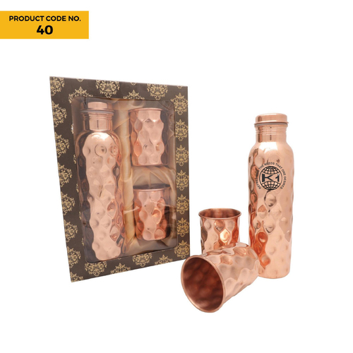 Copper Diamond Shape Bottle With 2 Glasses In Gift Box