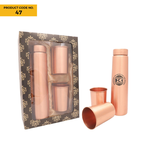 Copper Plain Bottle With 2 Glasses In Gift Box (CP-05