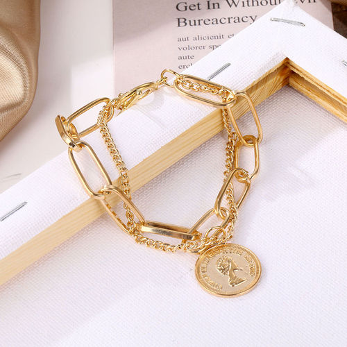 Vembley Fashion Gold Plated Hip Hop Cuban Coin Charm Bracelet For Women And Girls Diameter: 6.5  Centimeter (Cm)