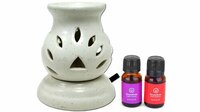 Asian Aura Ceramic Aromatic Oil Diffuser with 2 oil bottles AAEB 004-W
