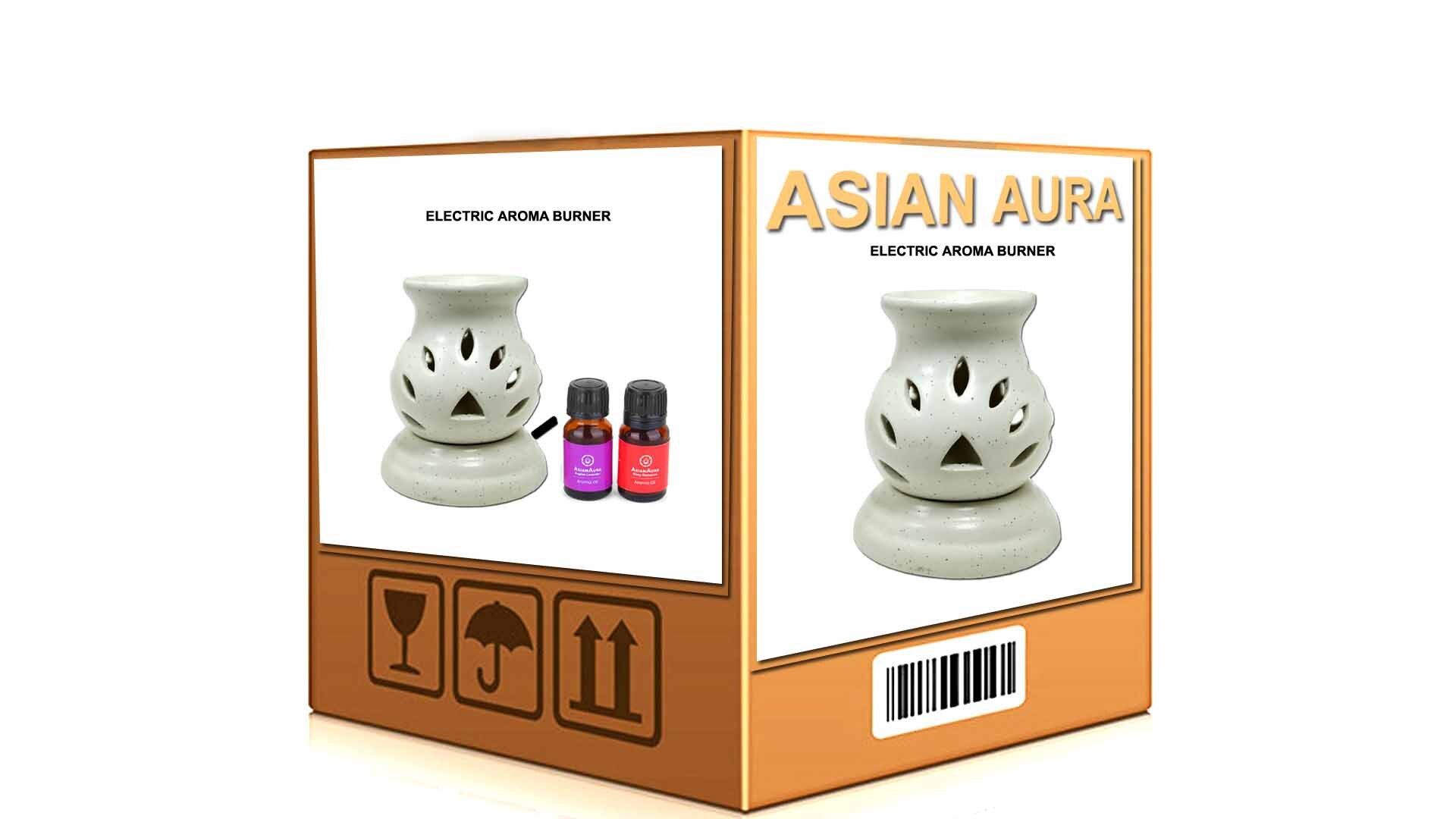 Asian Aura Ceramic Aromatic Oil Diffuser with 2 oil bottles AAEB 004-W