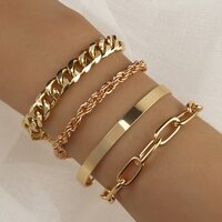 Vembley Combo of 4 Gold Plated Chain Linked Chunky Bracelets For Women And Girls