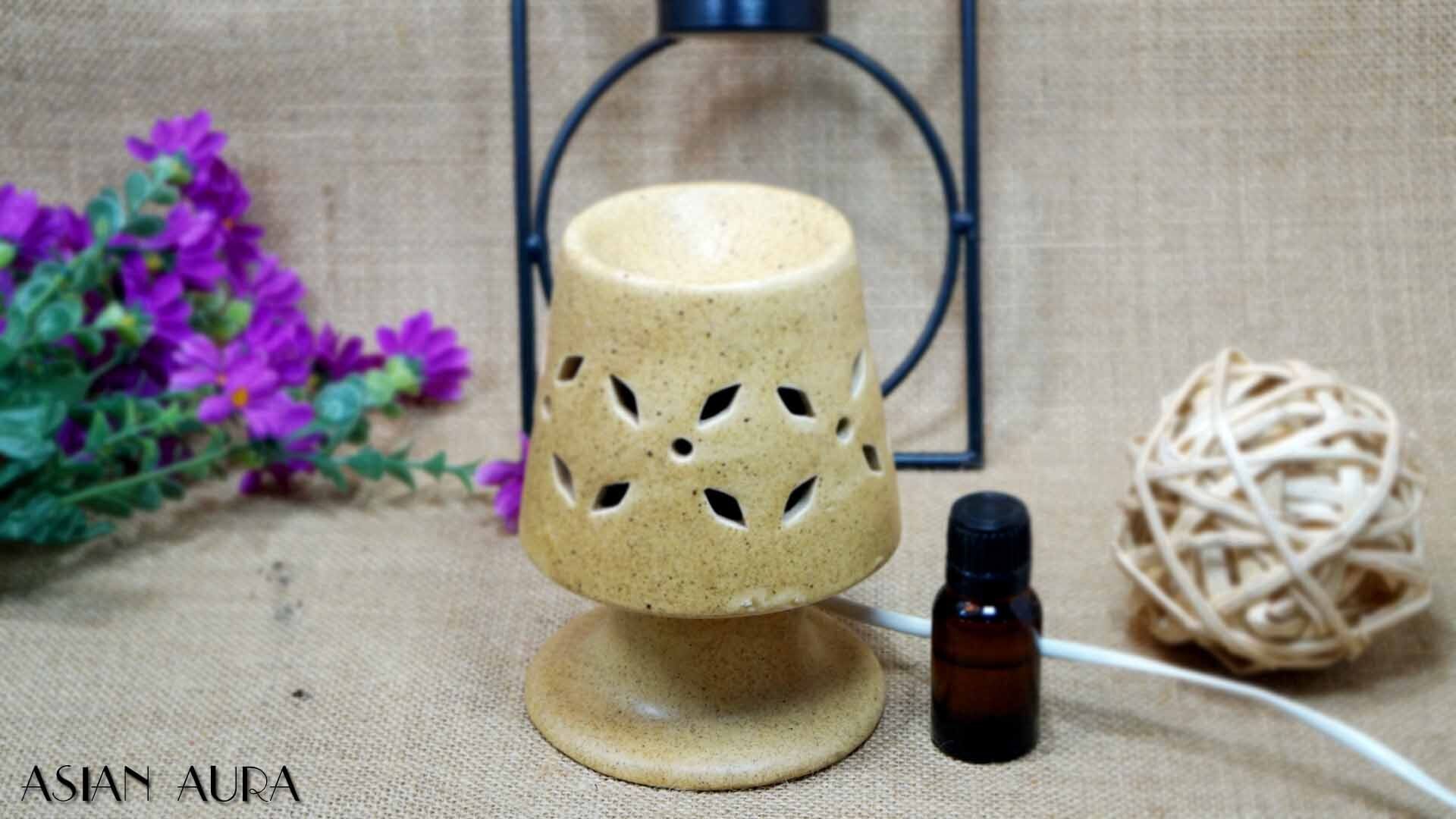 Asian Aura Ceramic Aromatic Oil Diffuser with 2 oil bottles AAEB 005-B