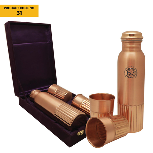Copper Bottle With 2 Glasses - Color: Reddish-Brown